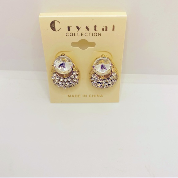 Earrings Crystal Clear set in golden tone!STUNNING - Picture 11 of 13
